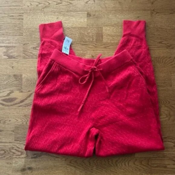 nwt abercrombie cable knit sweater sweatpants s jogger soft pockets red sleep pj - Picture 5 of 5
